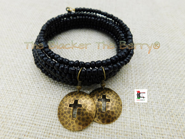 Christian Jewelry Set Black Bracelet Cross Earrings Gift Ideas for Her