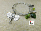 Elephant Charm Bracelets Silver Green Jewelry Women Bangles