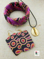 African Ankara Bracelet Earrings Purple Black Gold Women Jewelry Set The Blacker The Berry®