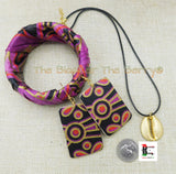 African Ankara Bracelet Earrings Purple Black Gold Women Jewelry Set The Blacker The Berry®