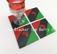 African Coasters Black Green Red Hand Painted Set of 4 Handmade