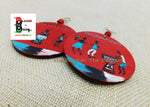 African Earrings Hand Painted Jewelry Red Turquoise White Handmade Wooden Jewelry