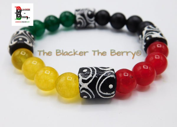 African Bracelets Rasta Beaded Handmade Stretch Jewelry Red Black Green Yellow