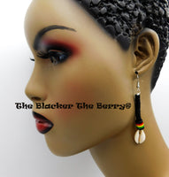 Cowrie Rasta Earrings Black Long Jewelry Beaded Black Owned Business