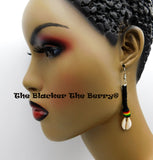 Cowrie Rasta Earrings Black Long Jewelry Beaded Black Owned Business
