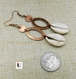 Cowrie Earrings Copper Jewelry Long Dangle Women Handmade Black Owned