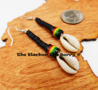 Cowrie Rasta Earrings Black Long Jewelry Beaded Black Owned Business