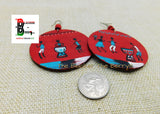 African Earrings Hand Painted Jewelry Red Turquoise White Handmade Wooden Jewelry