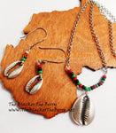 Silver Cowrie Jewelry Set Necklace Earrings RBG The Blacker The Berry®