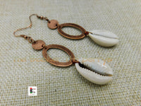 Cowrie Earrings Copper Jewelry Long Dangle Women Handmade Black Owned