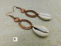 Cowrie Earrings Copper Jewelry Long Dangle Women Handmade Black Owned