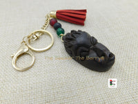 African Woman Mask Wooden Ebony Keychain Carved RBG Gift Ideas Black Owned