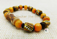 Stretch Beaded Jewelry Handmade Bracelet Copal Orange Brown Black Owned