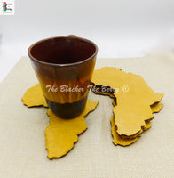 African Large Gold Hand Painted Coasters Handmade Home Decor 4 Set