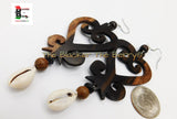Sankofa Earrings Ebony Wood Jewelry Shell Dangle Handmade Ethnic African