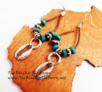 Cowrie Earrings Turquoise Silver Leather Jewelry Women The Blacker The Berry®