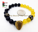 Cowrie Bracelet Black Yellow Beaded African Ethnic Afrocentric Handmade
