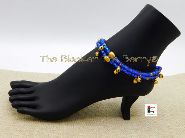 Blue Anklet Gold Summer Jewelry Beaded Leather Double Strand Women