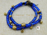 Blue Anklet Gold Summer Jewelry Beaded Leather Double Strand Women