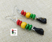 Black Power Fist Rasta Earrings Red Yellow Green Black Beaded Jewelry Silver