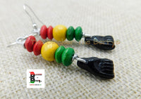 Black Power Fist Rasta Earrings Red Yellow Green Black Beaded Jewelry Silver