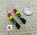 Black Power Fist Rasta Earrings Red Yellow Green Black Beaded Jewelry Silver