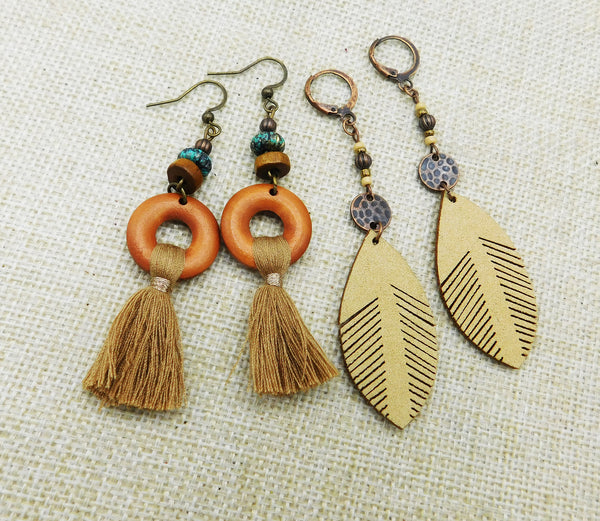 Women Earrings Boho Fringe Leather Beaded Jewelry Ethnic Beach