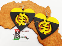 Gye Nyame Earrings African Adinkra Wooden Yellow Black Hand Painted