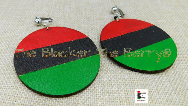 RBG Clip On Earrings Wooden Jewelry Pan African Women Non Pierced