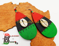 African Cowrie Earrings Wooden Jewelry RBG