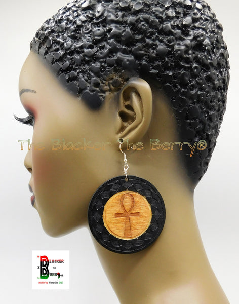 Ankh Earrings Wooden Hand Painted Jewelry Gift Ideas for Her Handmade