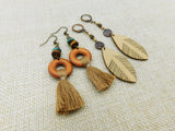Women Earrings Boho Fringe Leather Beaded Jewelry Ethnic Beach