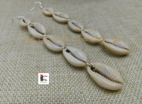 African Cowrie Shell Large Earrings Extra Long Afrocentric Women Jewelry Sterling Silver Wire