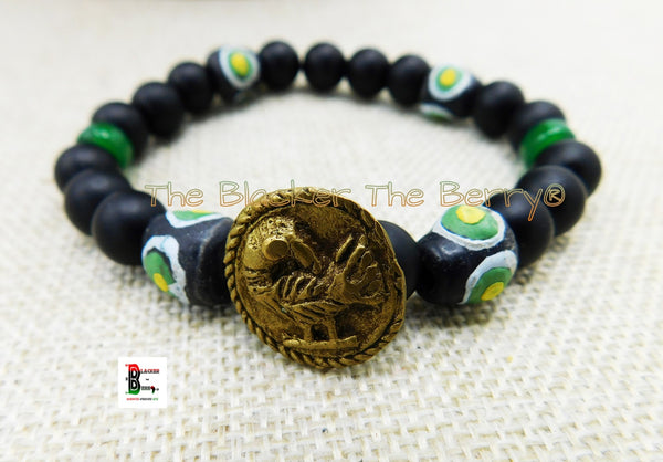 African Sankofa Bracelets Green Yellow Black Stretch Adinkra Jewelry