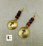 Cross Earrings Brass Women Jewelry Red Christian Inspirational Dangle