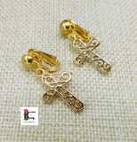 Cross Clip On Earrings Jewelry Gold Tone Non Pierced Women