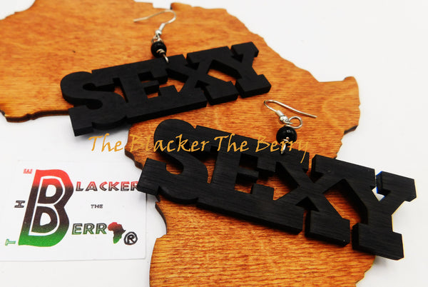 Sexy Earrings Wooden Hand Painted Black