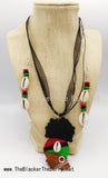 African Silhouette Jewelry RBG Pan African Necklace Earrings Hand Painted