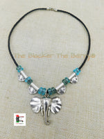 Silver Elephant Necklace Women Beaded Jewelry Handmade Black Owned