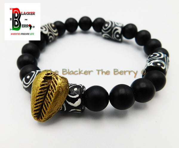 African Cowrie Bracelets Men Black White Beaded Jewelry Stretch