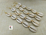African Cowrie Shell Large Earrings Extra Long Afrocentric Women Jewelry Gold Plated Wire