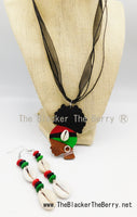 African Silhouette Jewelry RBG Pan African Necklace Earrings Hand Painted