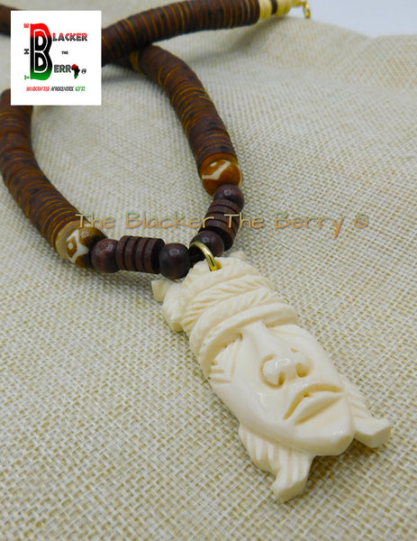 African Mask Beaded Jewelry Afrocentric Men Jewelry Ethnic Cream Brown