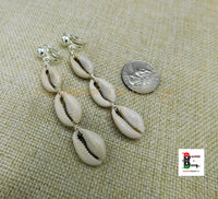 Cowrie Clip On Earrings Wire Handmade Women Long Dangle Jewelry