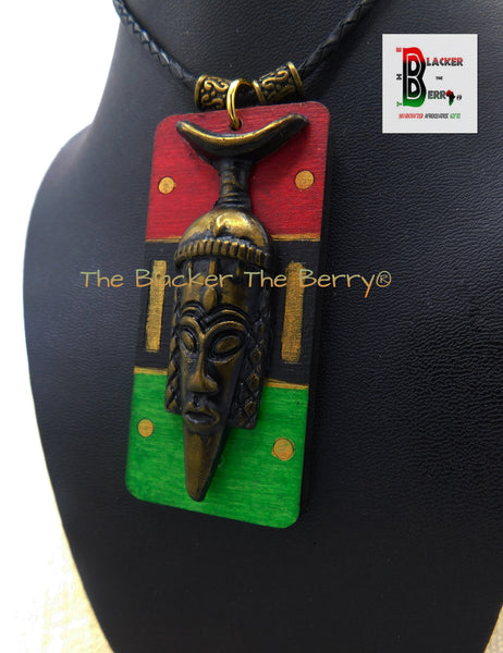 Men African Necklaces Handmade RBG Pan African Inspired Mask Hand Painted Jewelry
