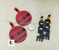 Wooden Earrings Ethnic Tribal Red Hand Painted Jewelry Black Dope Handmade Black Business