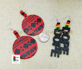 Wooden Earrings Ethnic Tribal Red Hand Painted Jewelry Black Dope Handmade Black Business