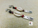 Silver Bird Clip On Earrings Cowrie Beaded Long Handmade Women Non Pierced