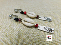 Silver Bird Clip On Earrings Cowrie Beaded Long Handmade Women Non Pierced