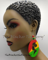 Rasta Earrings Woman Silhouette Hand Painted Red Yellow Green The Blacker The Berry®